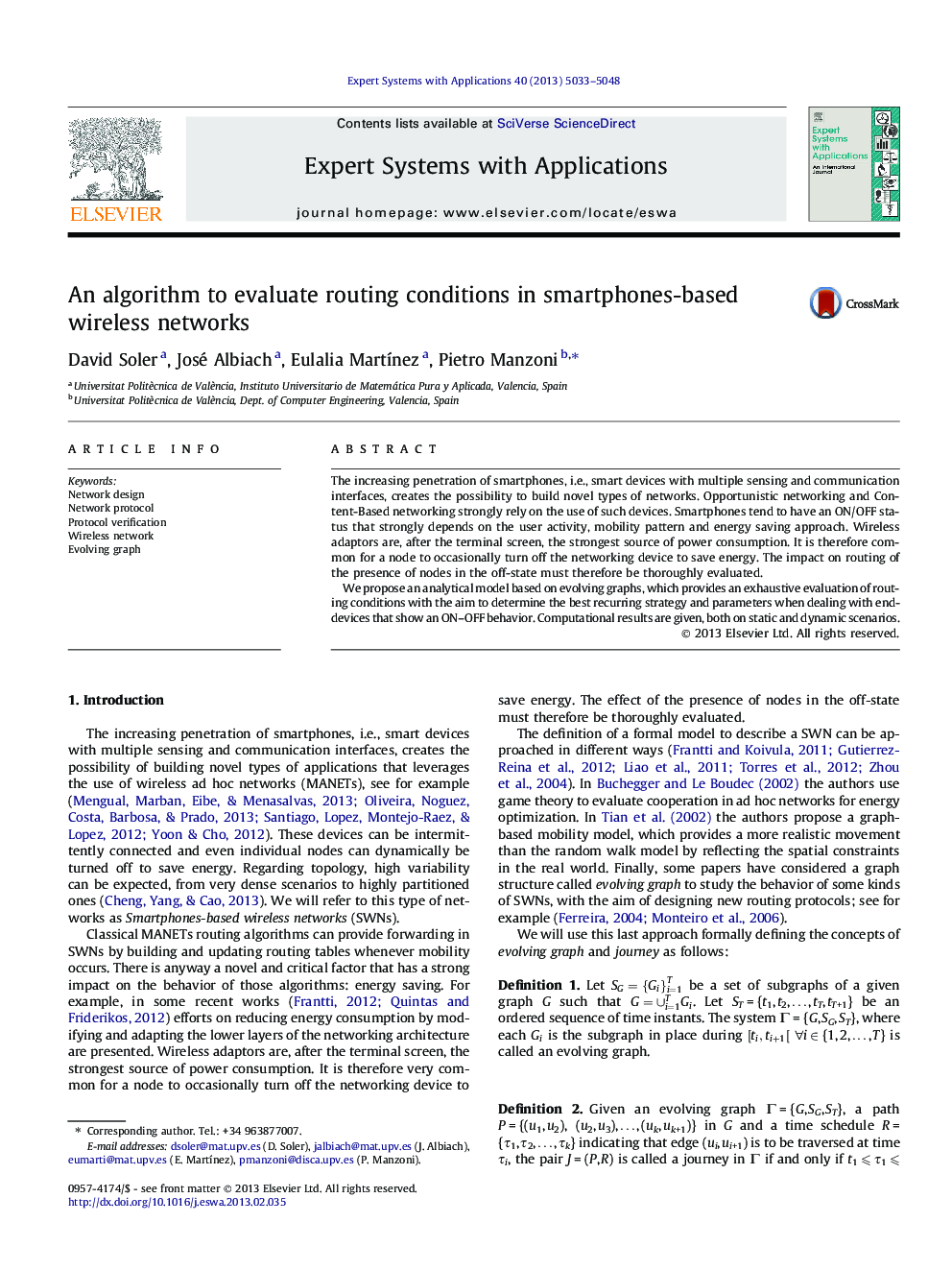 An algorithm to evaluate routing conditions in smartphones-based wireless networks