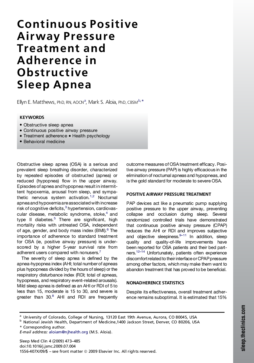 Continuous Positive Airway Pressure Treatment and Adherence in Obstructive Sleep Apnea