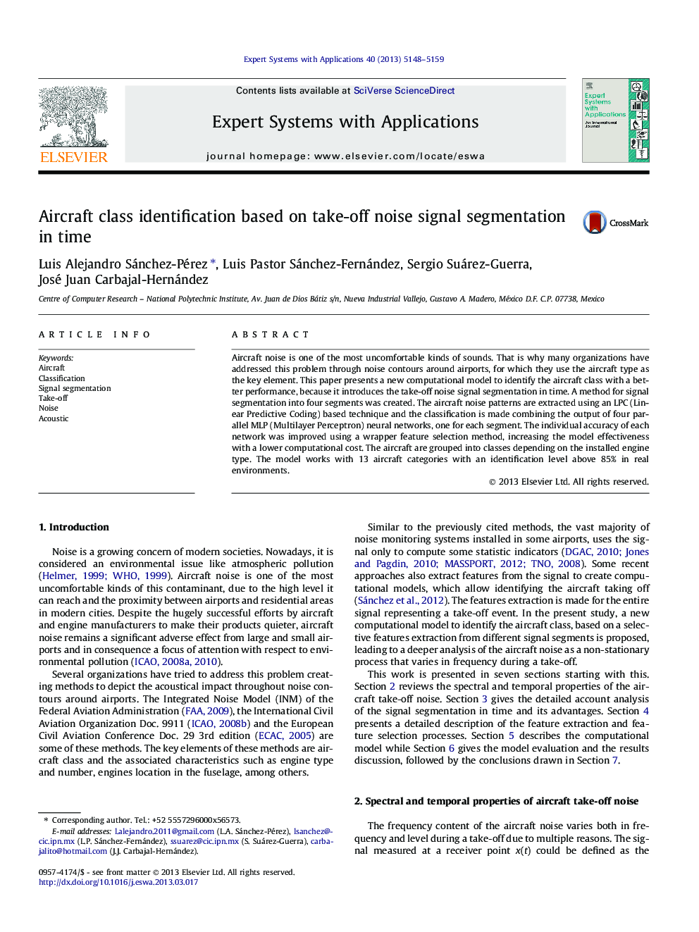 Aircraft class identification based on take-off noise signal segmentation in time