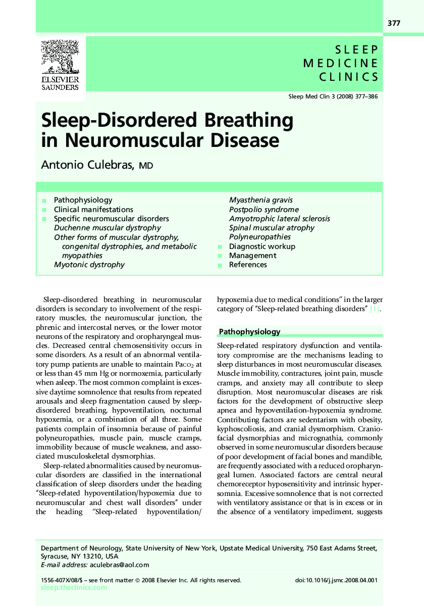 Sleep-Disordered Breathing in Neuromuscular Disease