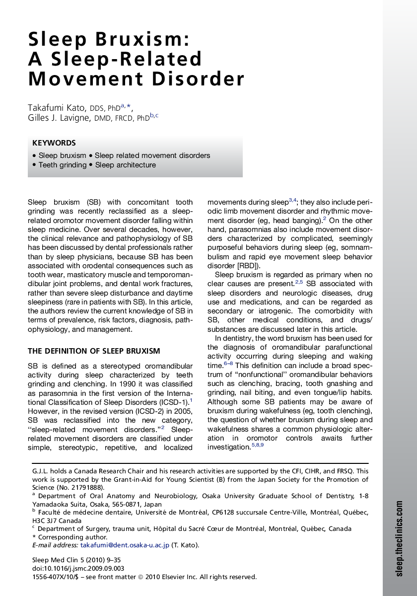 Sleep Bruxism: A Sleep-Related Movement Disorder