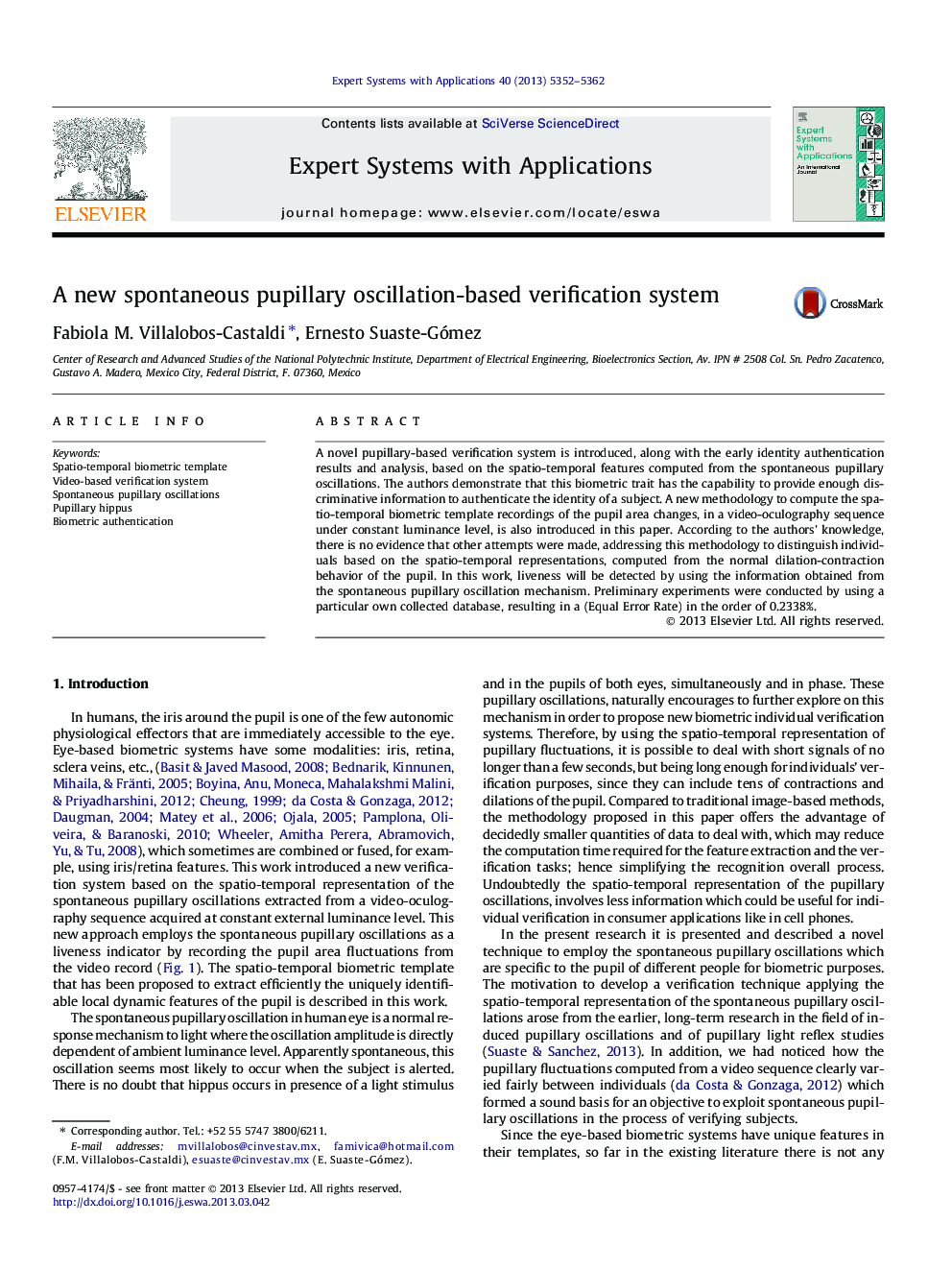 A new spontaneous pupillary oscillation-based verification system