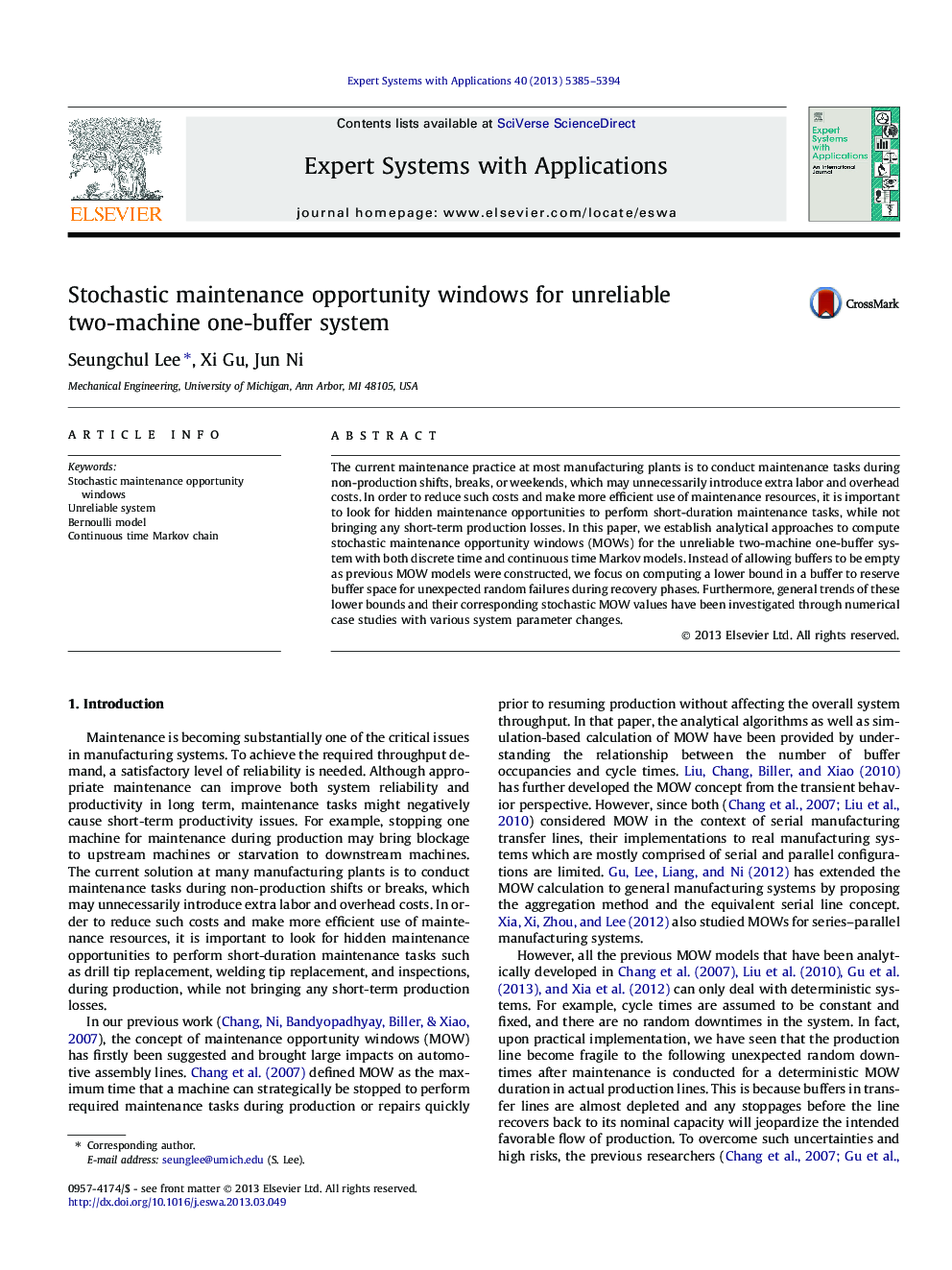 Stochastic maintenance opportunity windows for unreliable two-machine one-buffer system