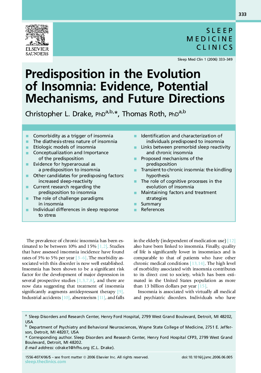 Predisposition in the Evolution ofÂ Insomnia: Evidence, Potential Mechanisms, and Future Directions