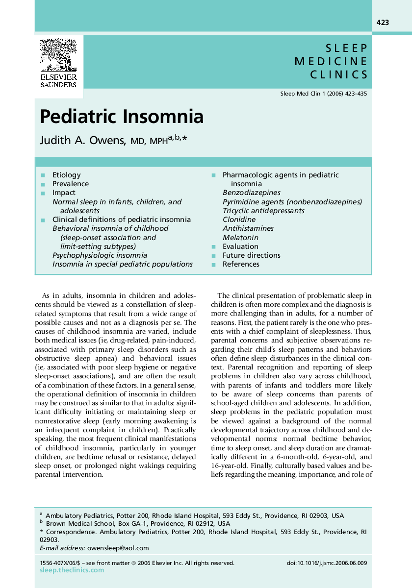 Pediatric Insomnia
