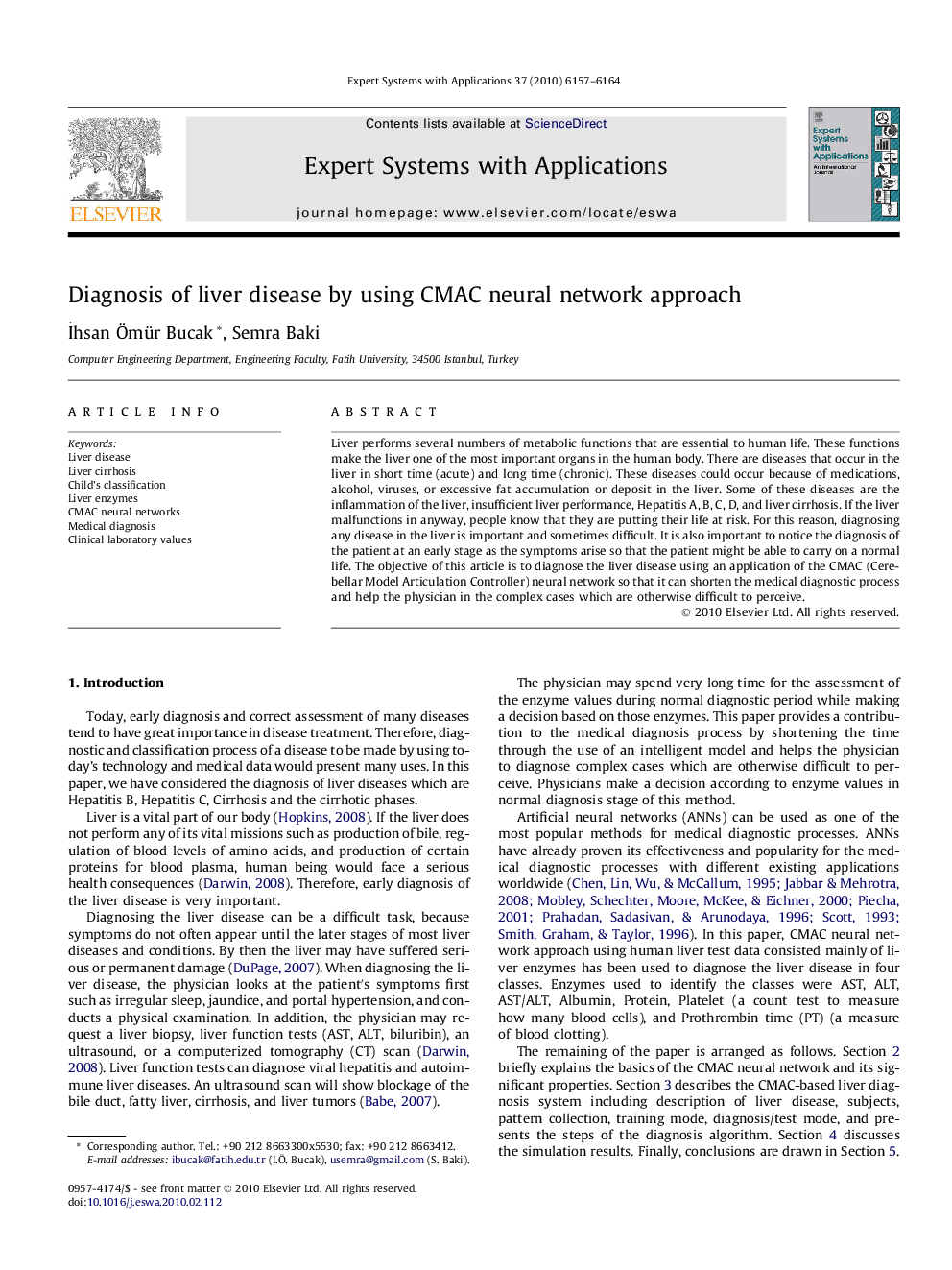 Diagnosis of liver disease by using CMAC neural network approach