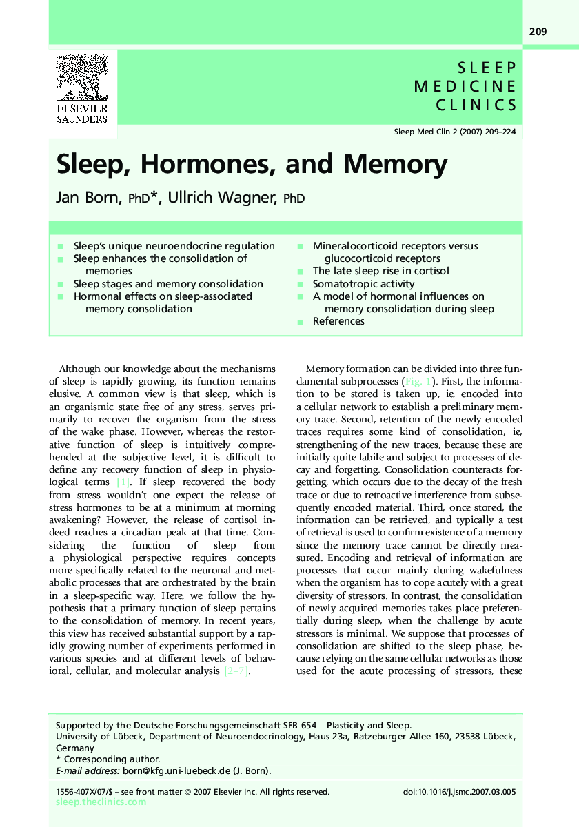 Sleep, Hormones, and Memory