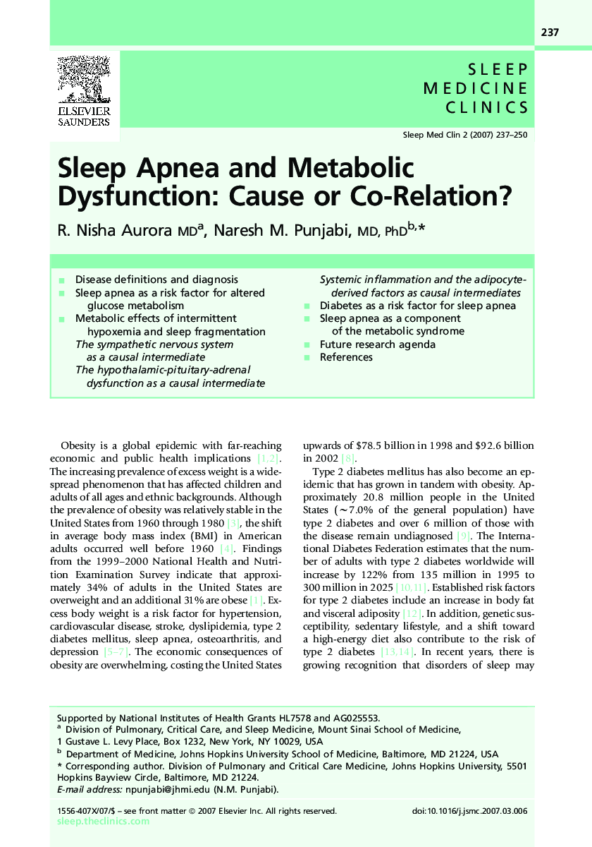 Sleep Apnea and Metabolic Dysfunction: Cause or Co-Relation? 