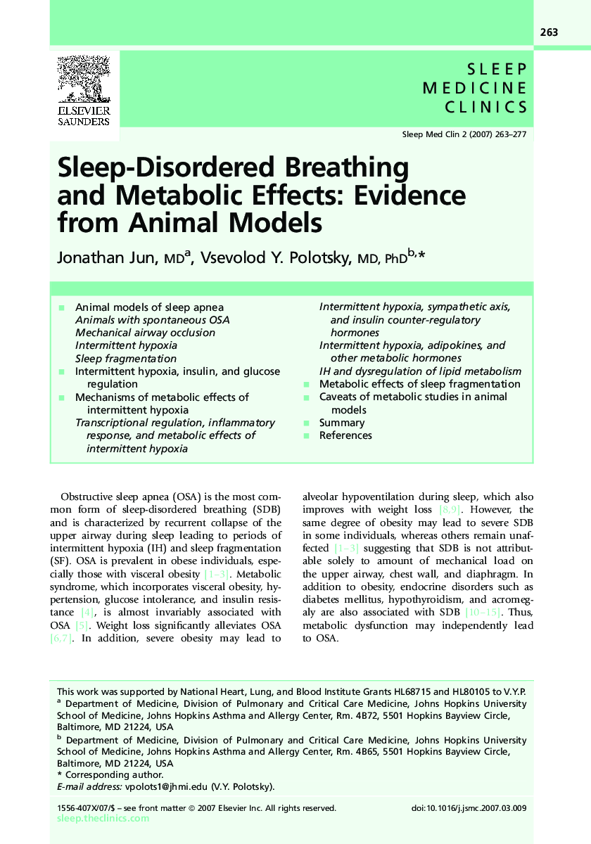 Sleep-Disordered Breathing and Metabolic Effects: Evidence from Animal Models 