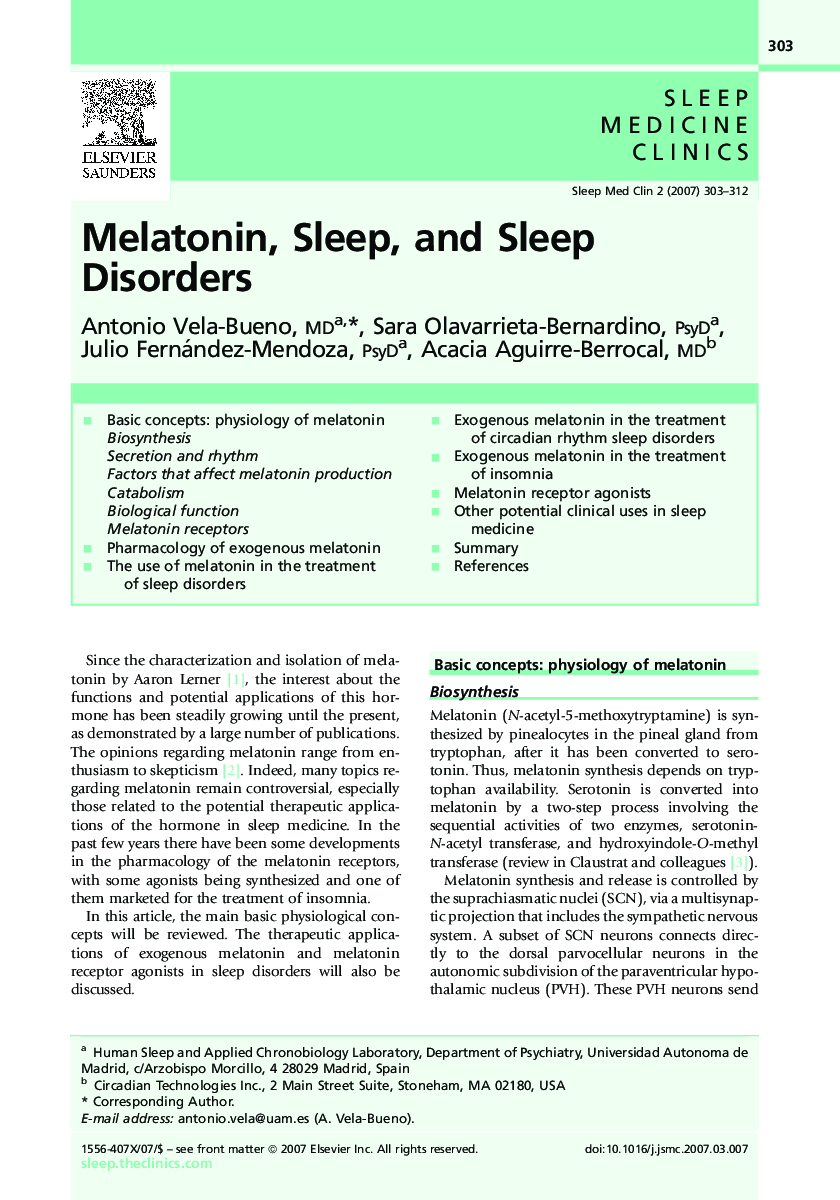 Melatonin, Sleep, and Sleep Disorders