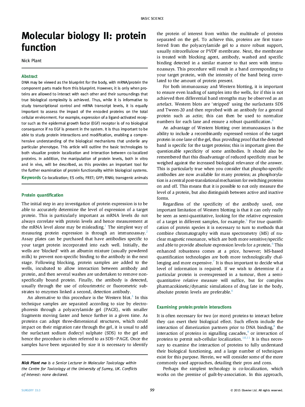 Molecular biology II: protein function