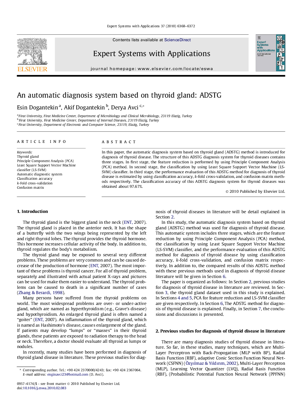 An automatic diagnosis system based on thyroid gland: ADSTG