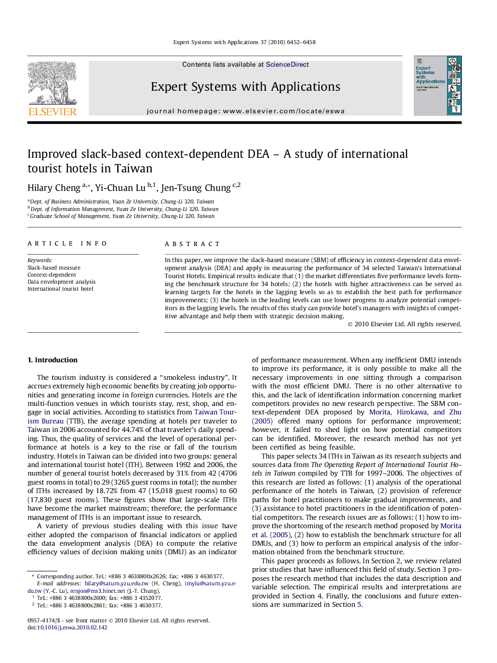 Improved slack-based context-dependent DEA – A study of international tourist hotels in Taiwan