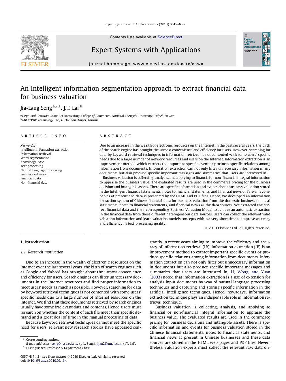 An Intelligent information segmentation approach to extract financial data for business valuation