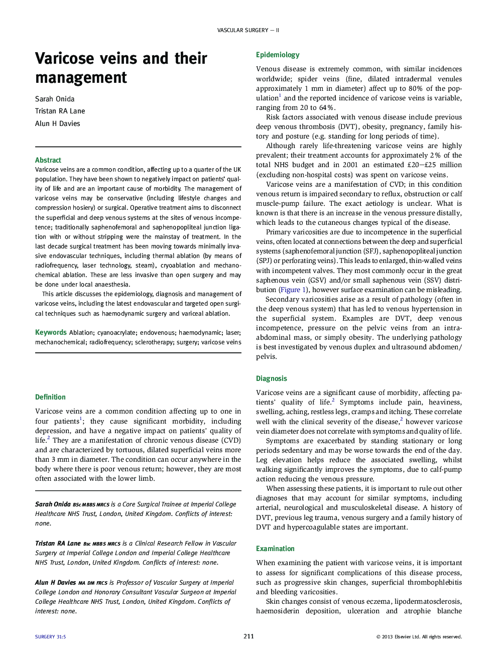 Varicose veins and their management