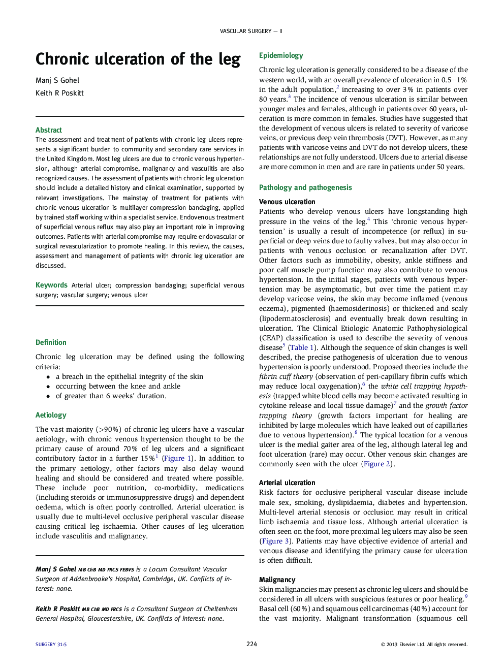 Chronic ulceration of the leg