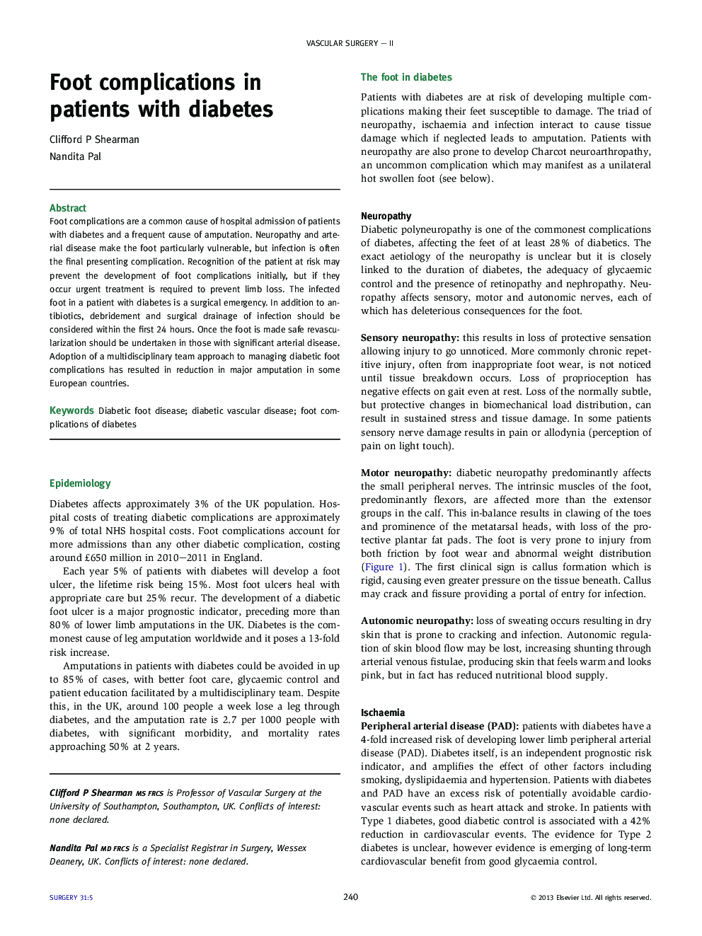عکس صفحه اول مقاله: Foot complications in patients with diabetes Foot complications in patients with diabetes