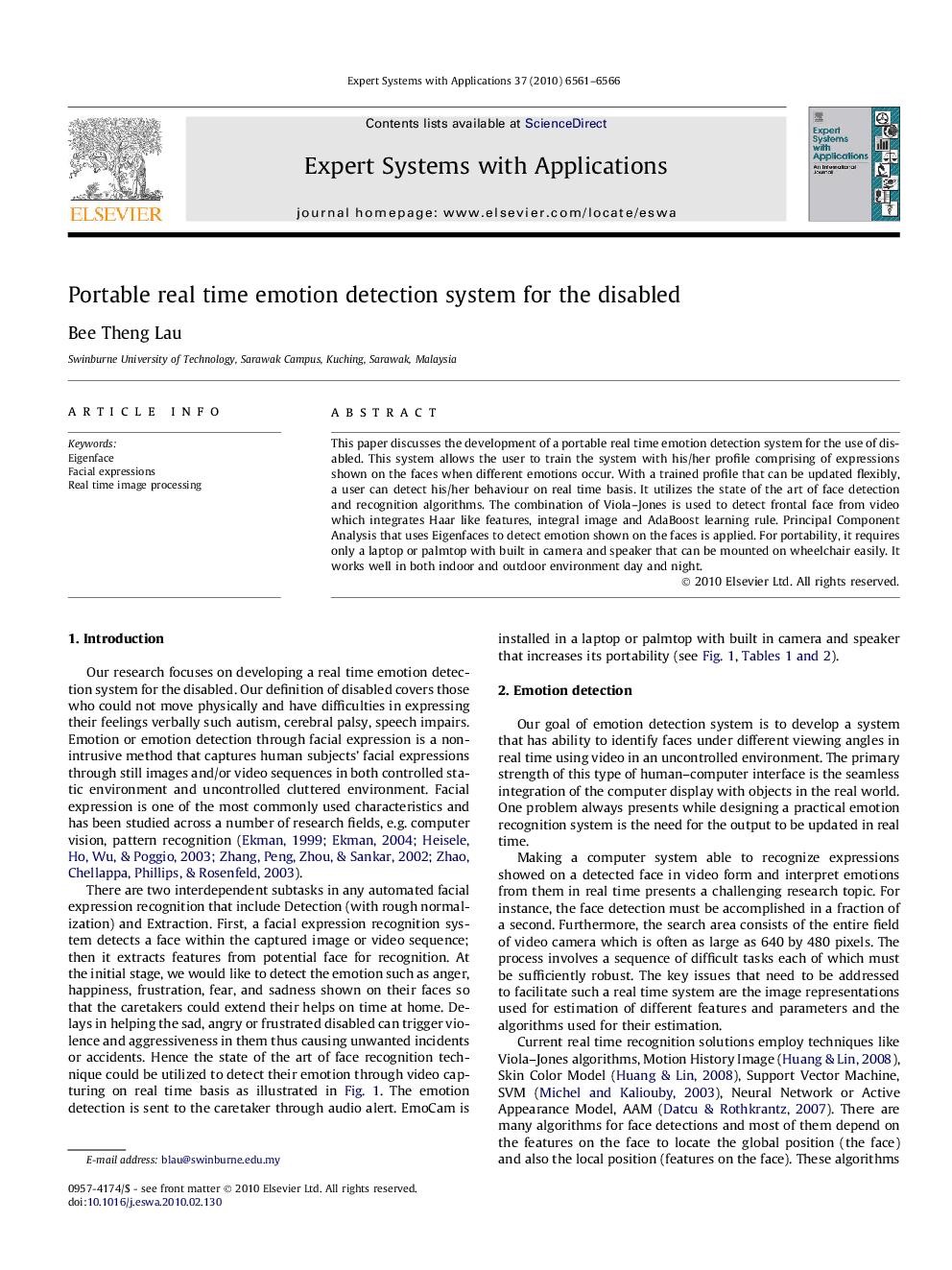 Portable real time emotion detection system for the disabled