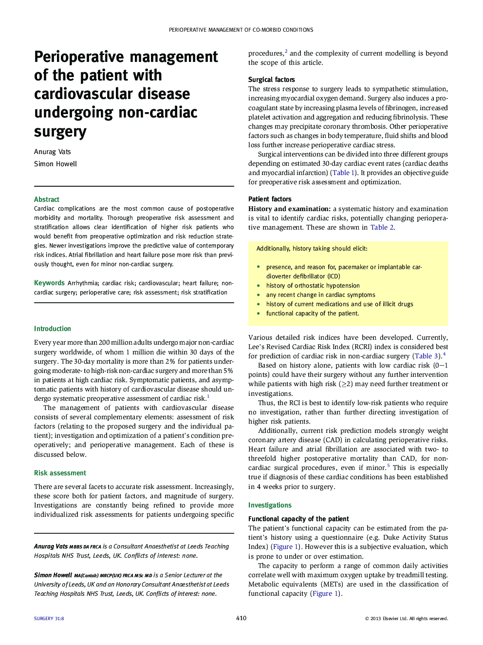 Perioperative management of the patient with cardiovascular disease undergoing non-cardiac surgery