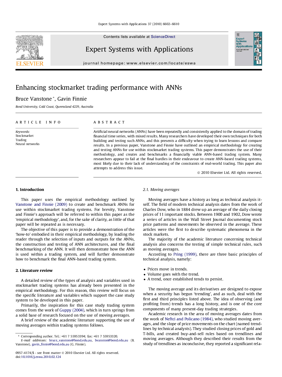 Enhancing stockmarket trading performance with ANNs