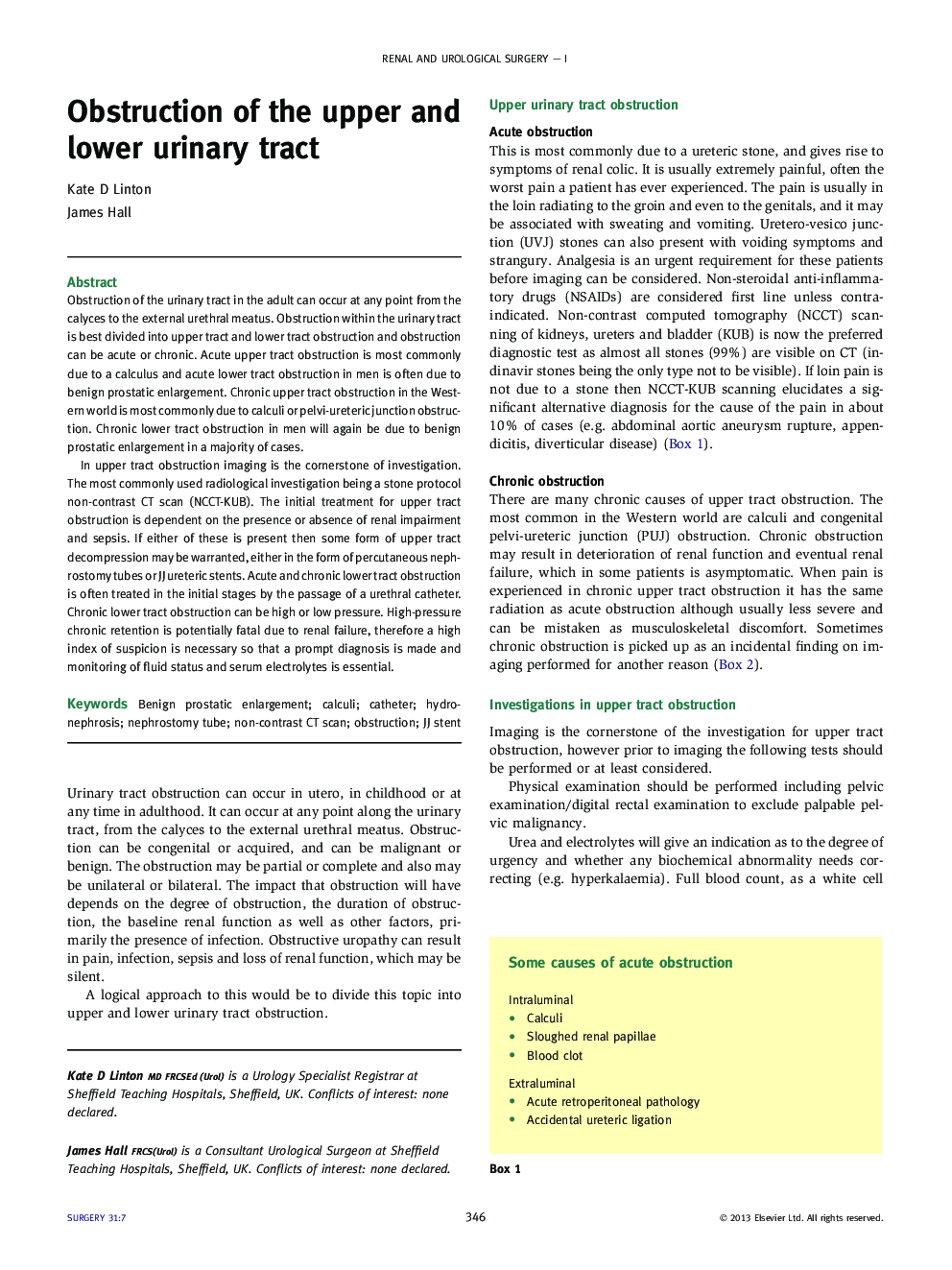 Obstruction of the upper and lower urinary tract