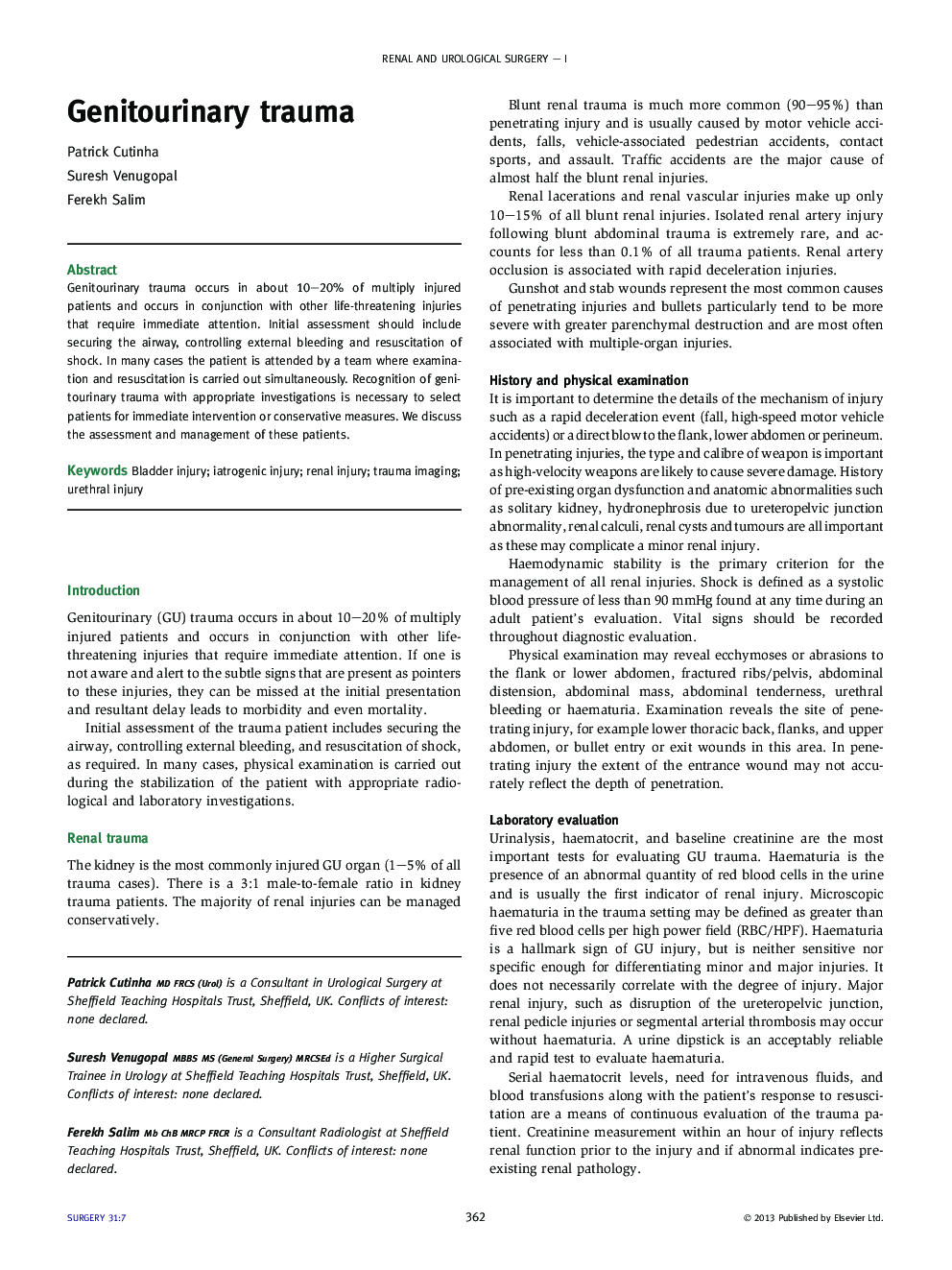 Genitourinary trauma