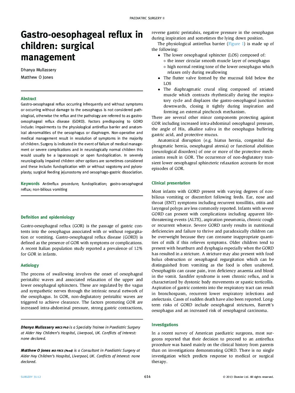 Gastro-oesophageal reflux in children: surgical management