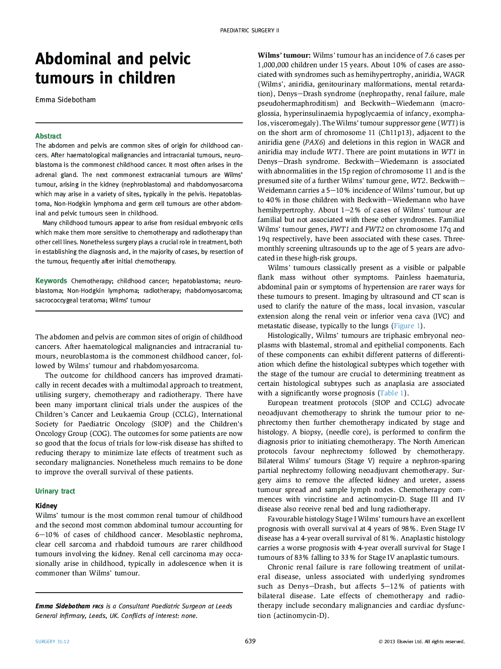 Abdominal and pelvic tumours in children