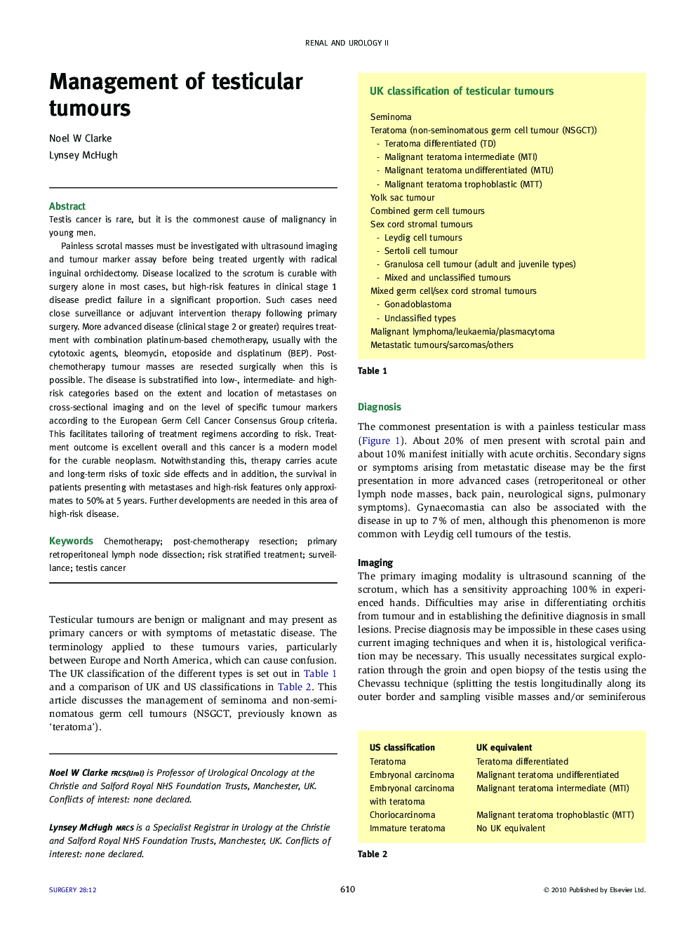 Management of testicular tumours