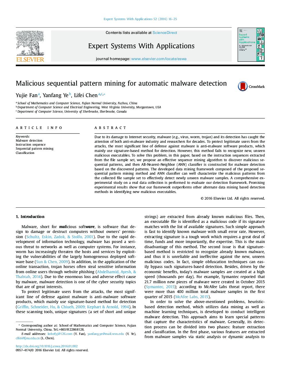 Malicious sequential pattern mining for automatic malware detection