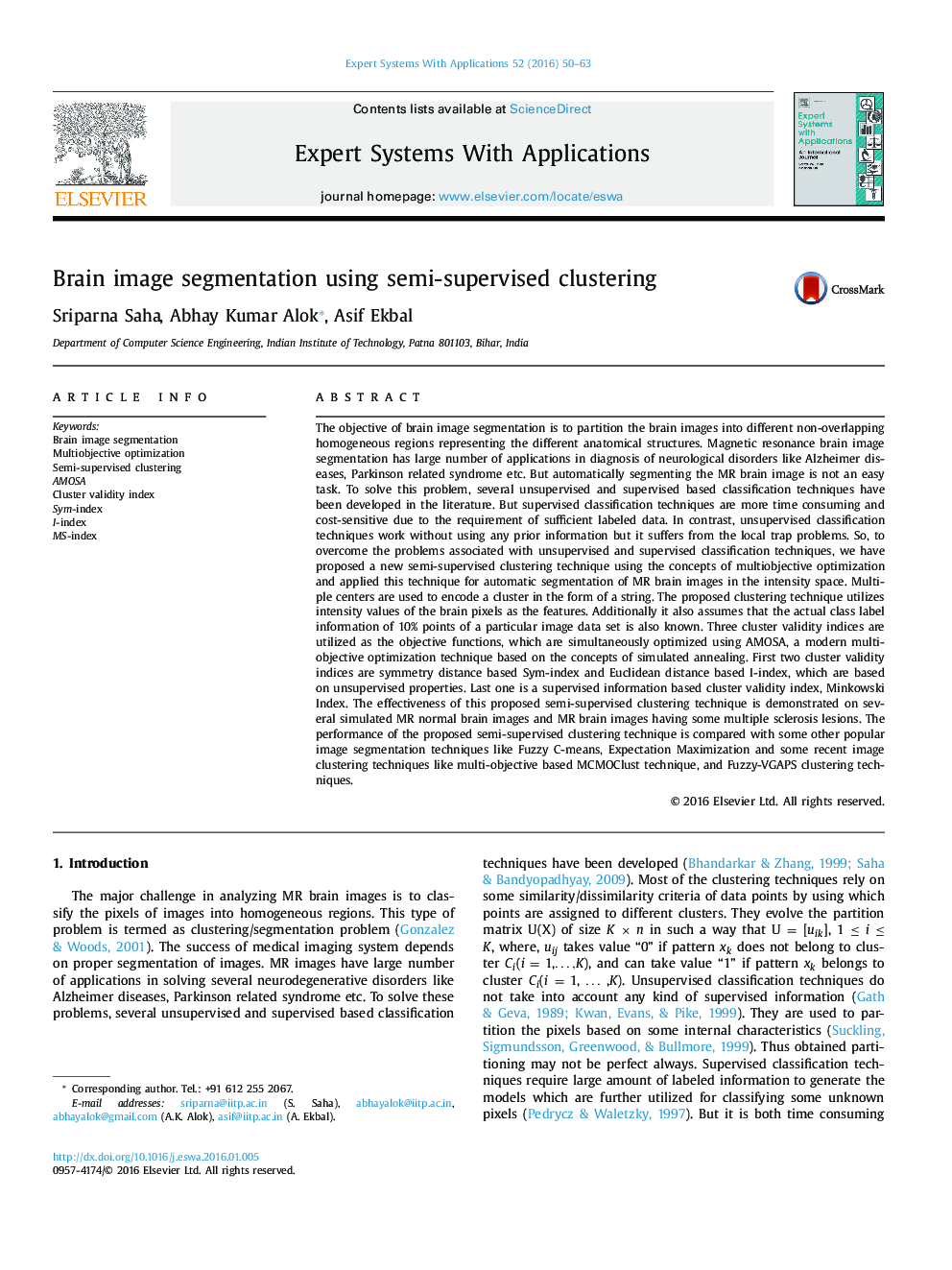 Brain image segmentation using semi-supervised clustering