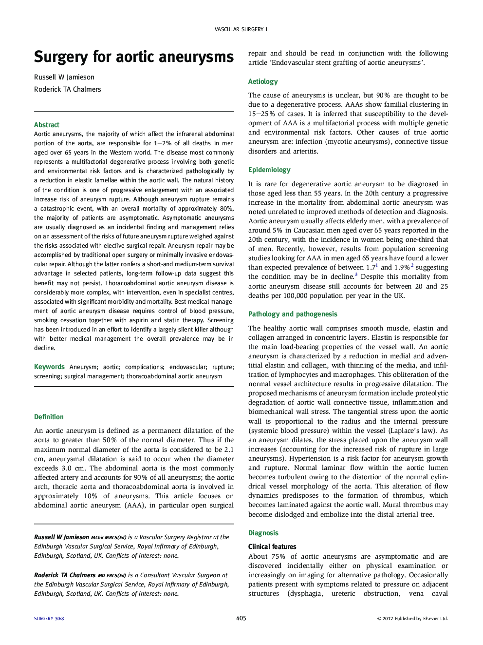 Surgery for aortic aneurysms