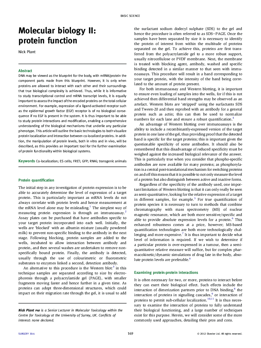 Molecular biology II: protein function