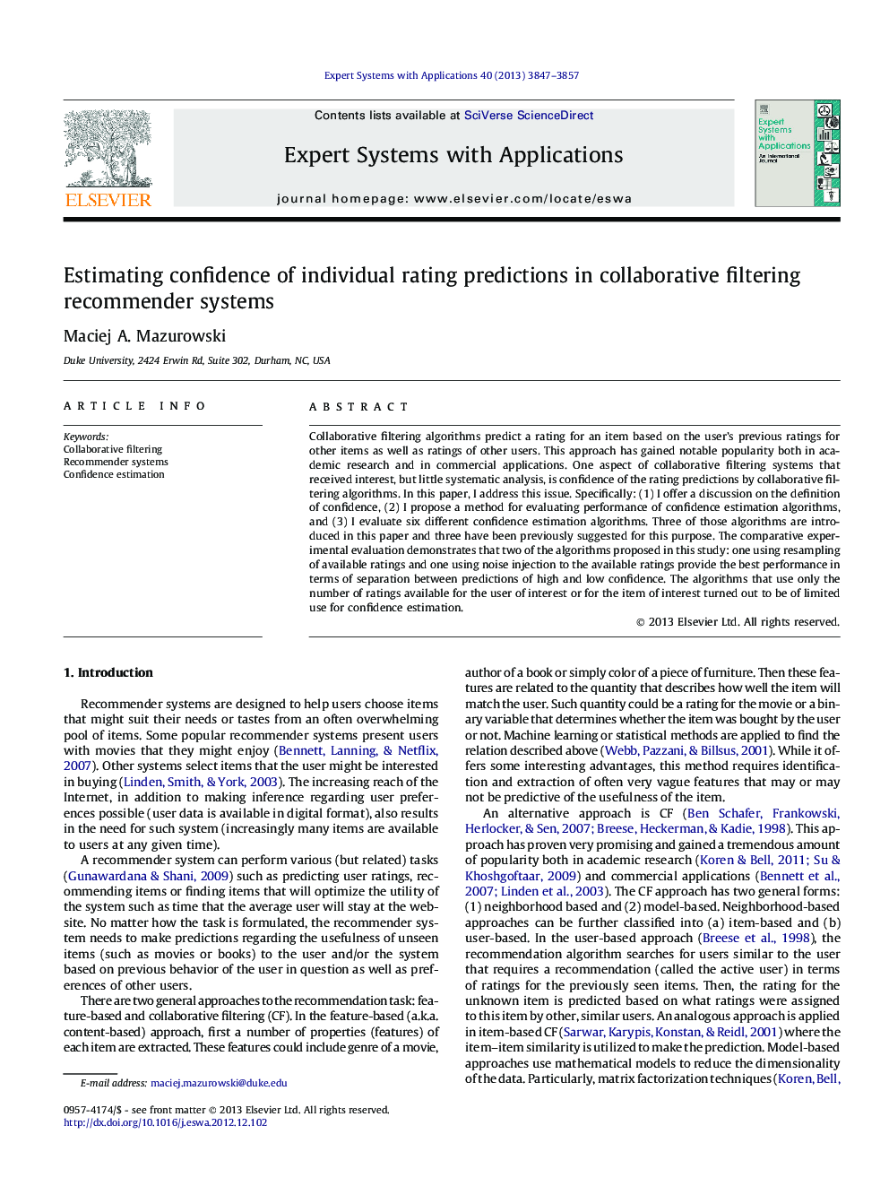 Estimating confidence of individual rating predictions in collaborative filtering recommender systems