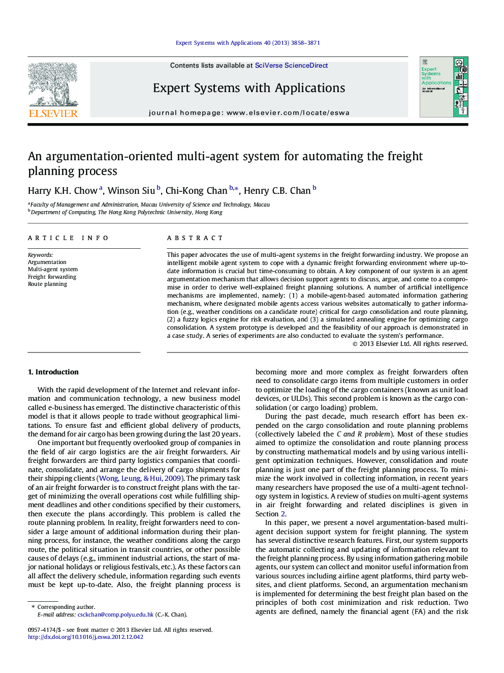 An argumentation-oriented multi-agent system for automating the freight planning process