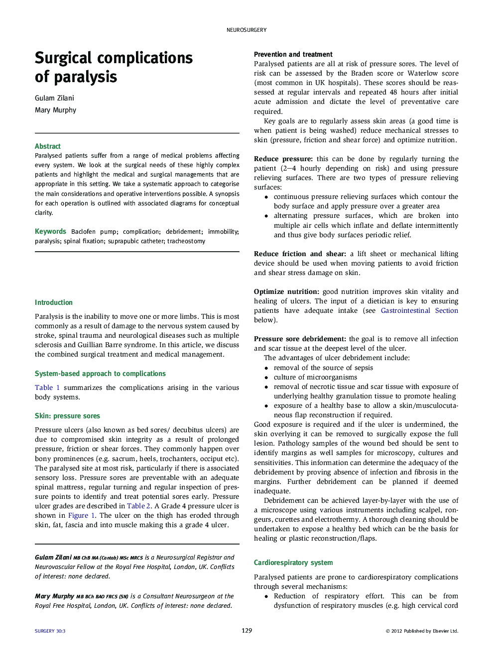 Surgical complications of paralysis