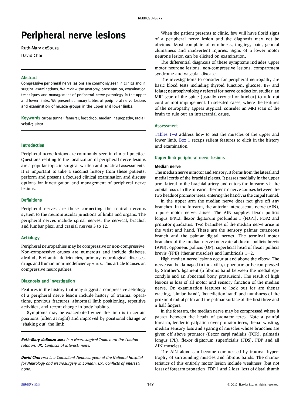 Peripheral nerve lesions