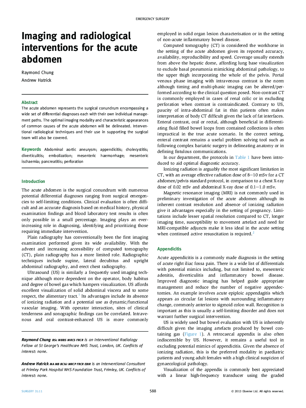 Imaging and radiological interventions for the acute abdomen