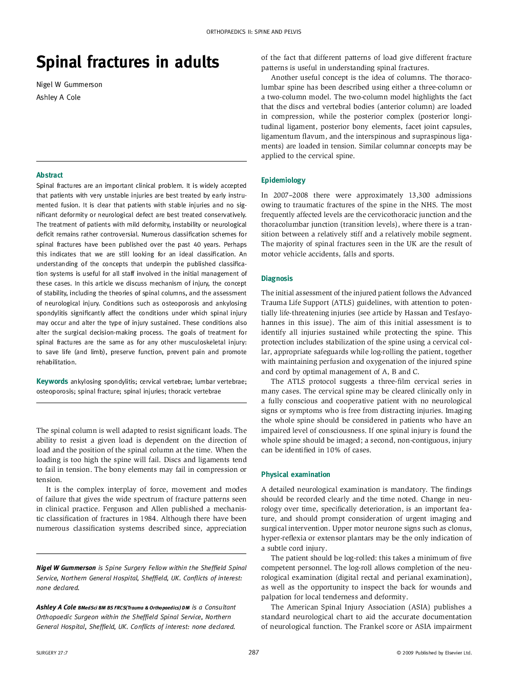 Spinal fractures in adults