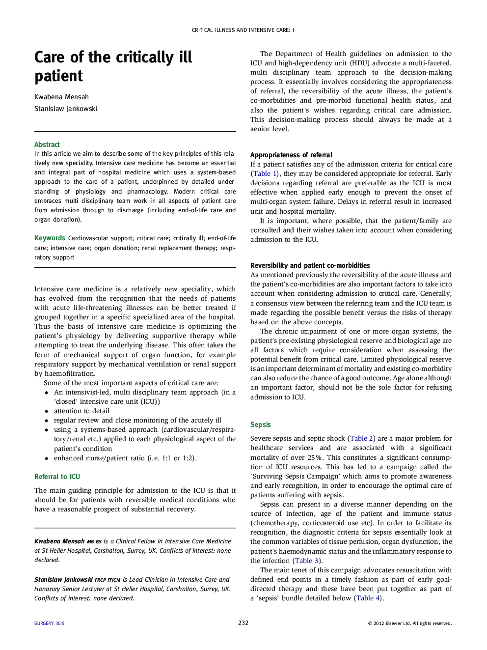 Care of the critically ill patient