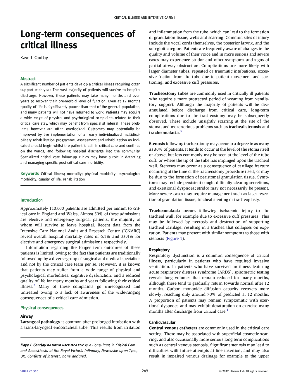 Long-term consequences of critical illness