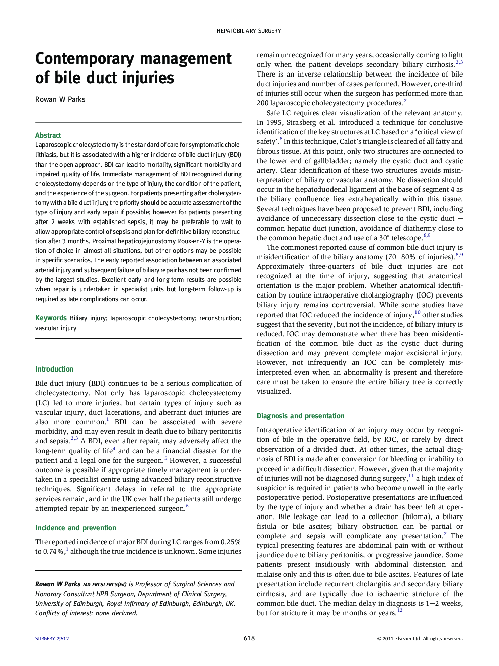 Contemporary management of bile duct injuries