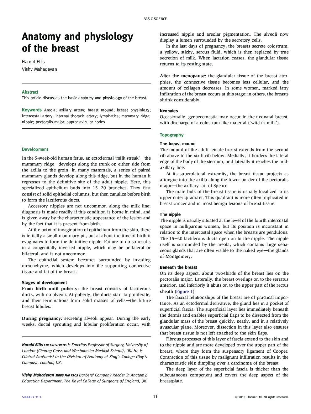 Anatomy and physiology of the breast