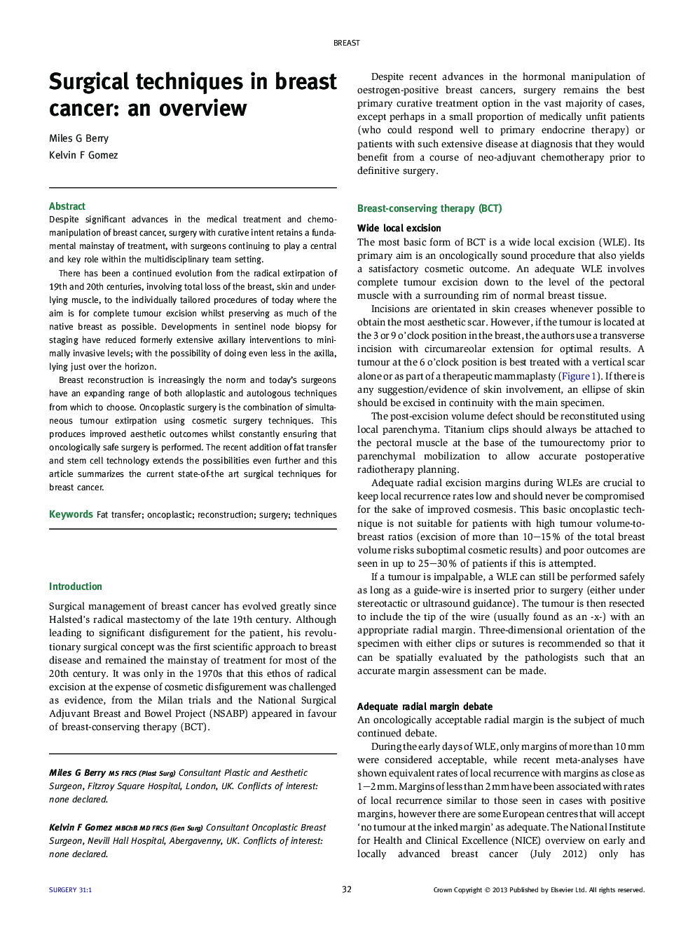 Surgical techniques in breast cancer: an overview