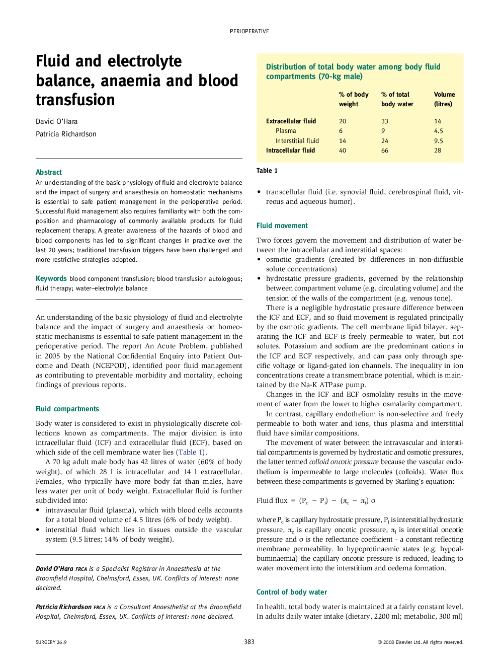 Fluid and electrolyte balance, anaemia and blood transfusion