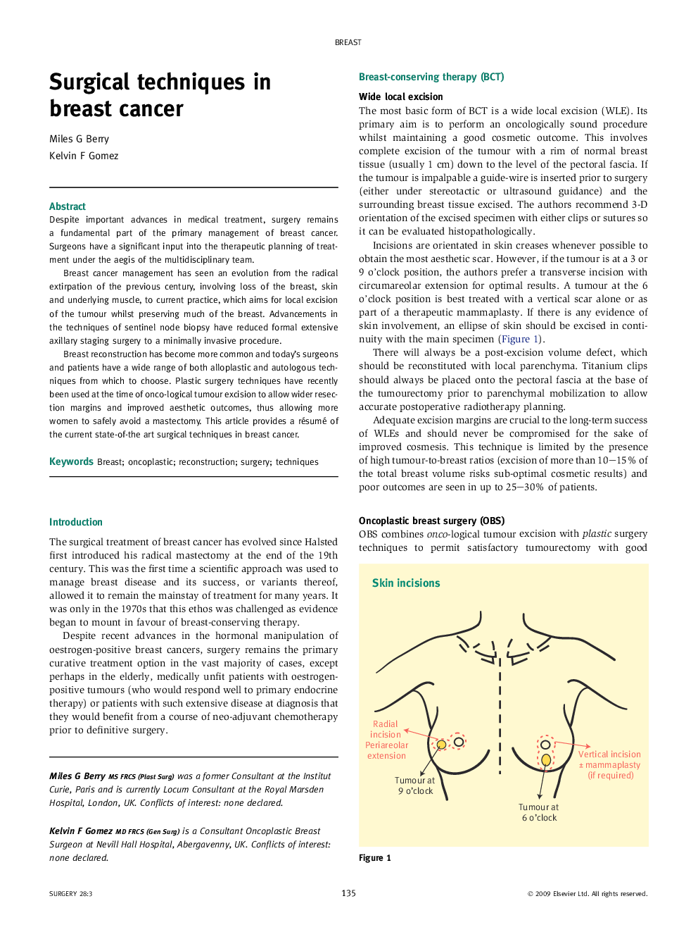 Surgical techniques in breast cancer