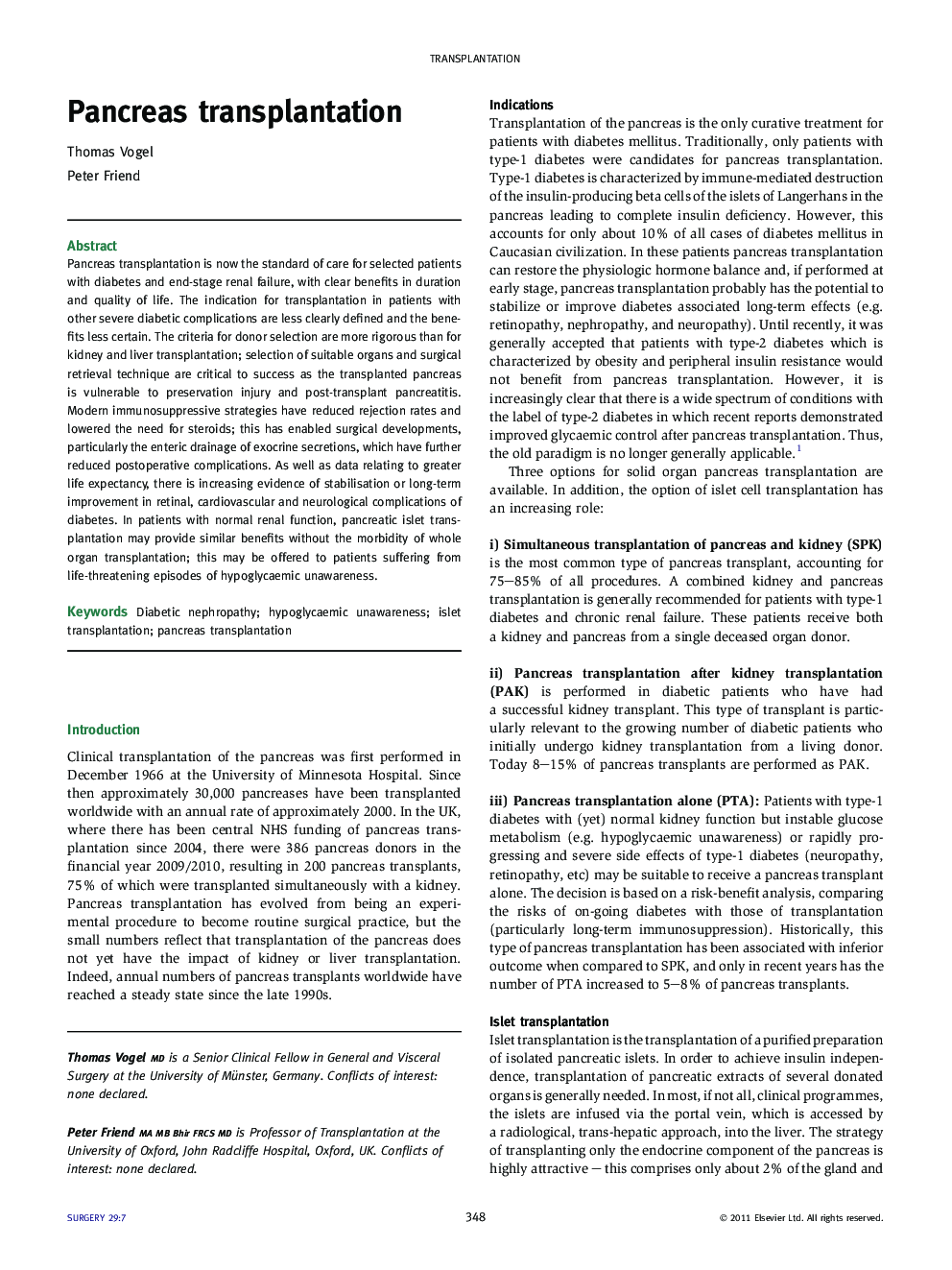 Pancreas transplantation