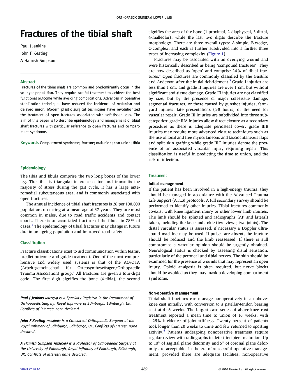 Fractures of the tibial shaft