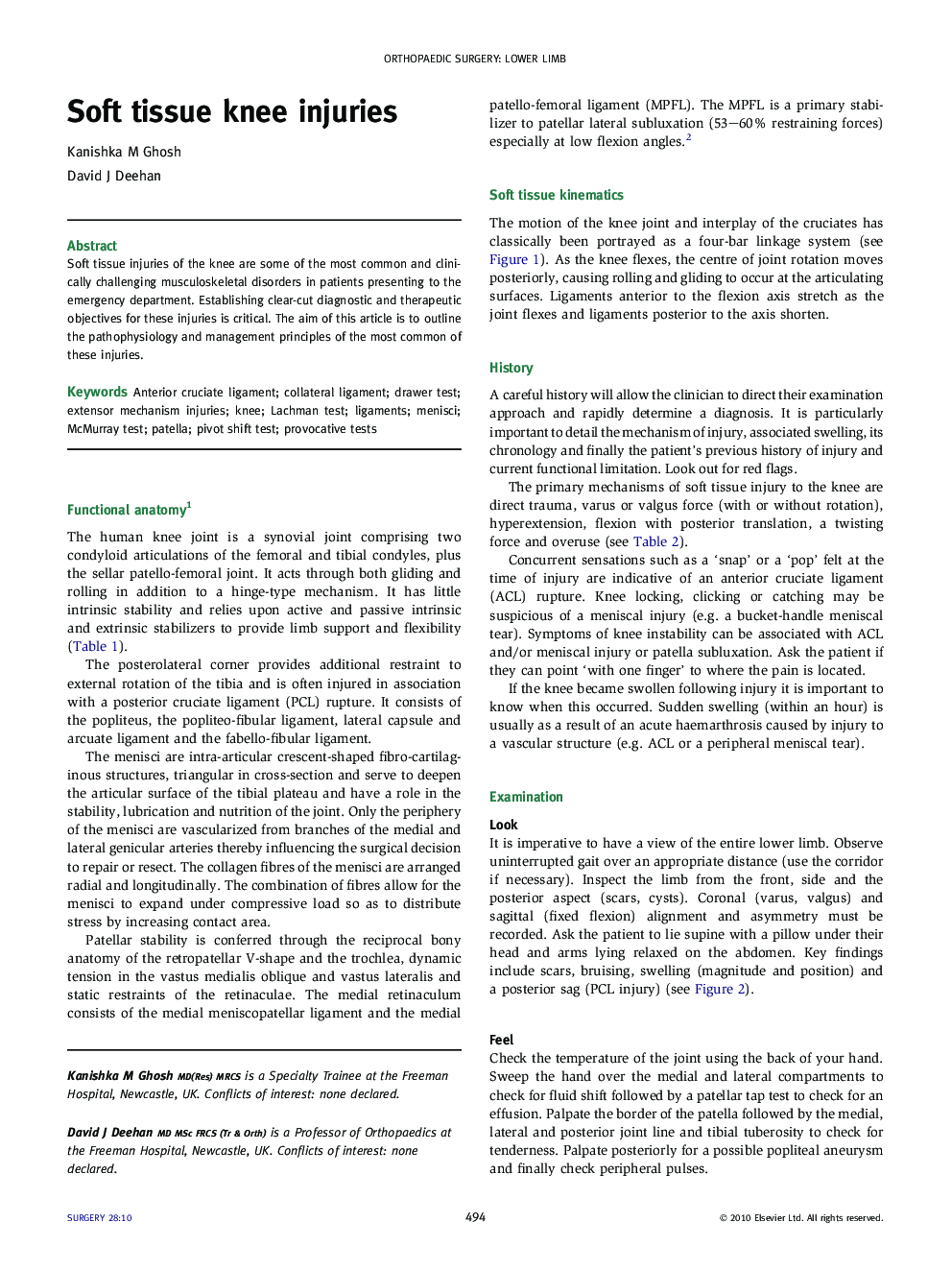 Soft tissue knee injuries