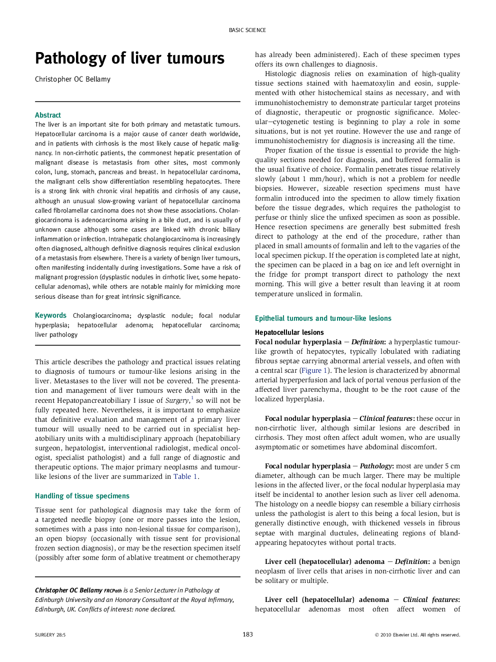 عکس صفحه اول مقاله: Pathology of liver tumours Pathology of liver tumours